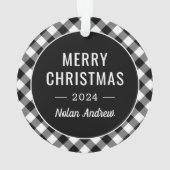 ブラックバッファロープレイドホリデーパーソナライズされた写真 オーナメント (裏面)