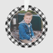 ブラックバッファロープレイドホリデーパーソナライズされた写真 オーナメント (正面)