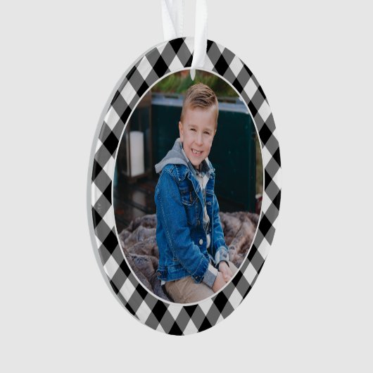 ブラックバッファロープレイドホリデーパーソナライズされた写真 オーナメント (正面)