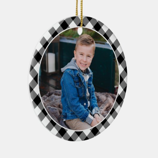 ブラックバッファロープレイドホリデーパーソナライズされた写真 セラミックオーナメント (右)