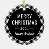 ブラックバッファロープレイドホリデーパーソナライズされた写真 セラミックオーナメント (裏面)