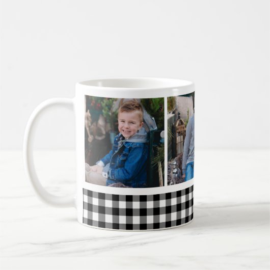 ブラックバッファロープレイドホリデーフォトコラージュ コーヒーマグカップ (左)