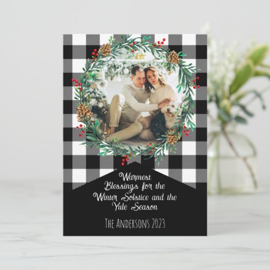 ブラックバッファロープレイド写真リース ユール・ソルスティス シーズンカード (スタンド正面)