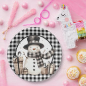 ブラックバッファロープレイド雪だるま ペーパープレート (パーティー)