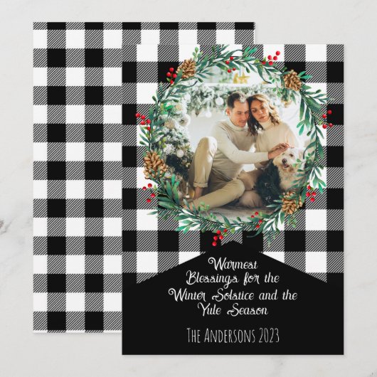 ブラックバッファロープレイド フォトリース ユール・ソルスティス シーズンカード (正面/裏面)