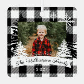 ブラックバッファロープレイ素朴ドパインツリーズファミリーフォト メタルオーナメント (裏面)