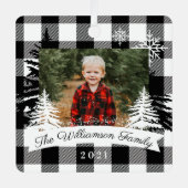 ブラックバッファロープレイ素朴ドパインツリーズファミリーフォト メタルオーナメント (正面)