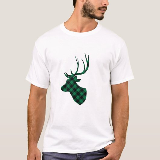 ブラックバッファロー・チェック柄の鹿 Tシャツ (正面)