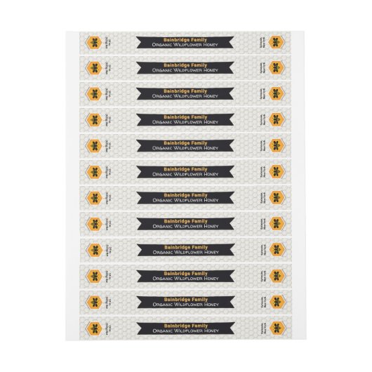 ブラックバナーアイボリーホワイトハニージャー蓋ラベルセット ラップアラウンドラベル (シート)