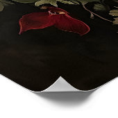 ブラックバニー植物画ウサギ壁画 ダーク ポスター (角)