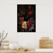 ブラックバニー植物画ウサギ壁画 ダーク ポスター (キッチン)