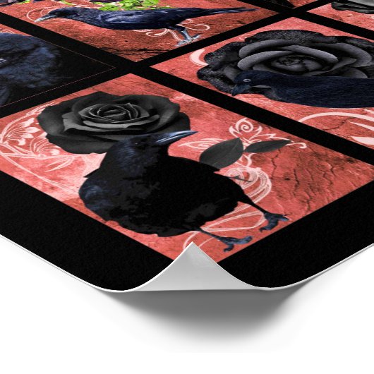 ブラックバラのカラスとクロウのゴシック様式のアートコラージュ ポスター (角)