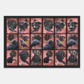 ブラックバラのカラスとクロウのゴシック様式のアートコラージュ ラッピングペーパーシート (正面3)