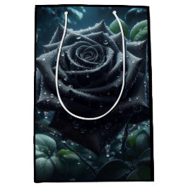 ブラックバラグリーンフローラ花 ミディアムペーパーバッグ
