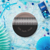 ブラックバラグレイパターン（の模様が）あるブルー ペーパープレート (パーティー)