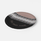 ブラックバラグレイパターン（の模様が）あるブルー ペーパープレート (アングル)