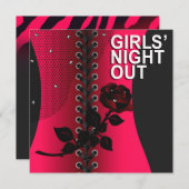 ブラックバラコルセットガールズナイトアウト |サンゴ 招待状 (正面/裏面)