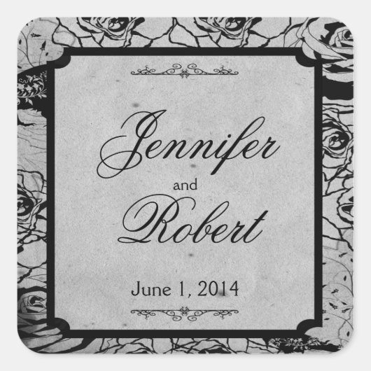 ブラックバラゴシックフレ結婚ーム封筒用シール スクエアシール (正面)