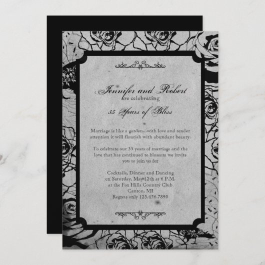 ブラックバラゴシック結婚体の記念日 招待状 (正面/裏面)