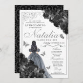 ブラックバラシルバーバタフライプリンセスキンセアニラ 招待状 (正面/裏面)