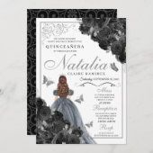 ブラックバラシルバーバタフライプリンセスキンセアニラ 招待状 (正面/裏面)