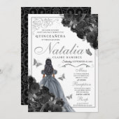 ブラックバラシルバーバタフライプリンセスキンセアニラ 招待状 (正面/裏面)