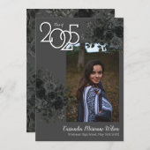 ブラックバラダークグレー卒業発表 招待状 (正面/裏面)