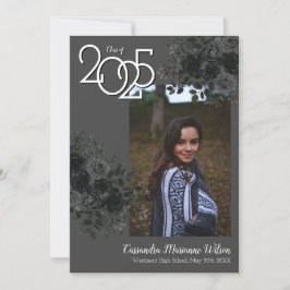 ブラックバラダークグレー卒業発表 招待状