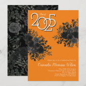 ブラックバラダークゴシック卒業パーティードオレンジ 招待状 (正面/裏面)