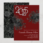 ブラックバラダークゴシック卒業パーティードマルーン 招待状 (正面/裏面)