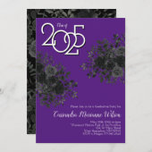 ブラックバラダークゴシック卒業パーティーパープル 招待状 (正面/裏面)