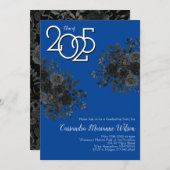 ブラックバラダークゴシック卒業パーティーブルー 招待状 (正面/裏面)