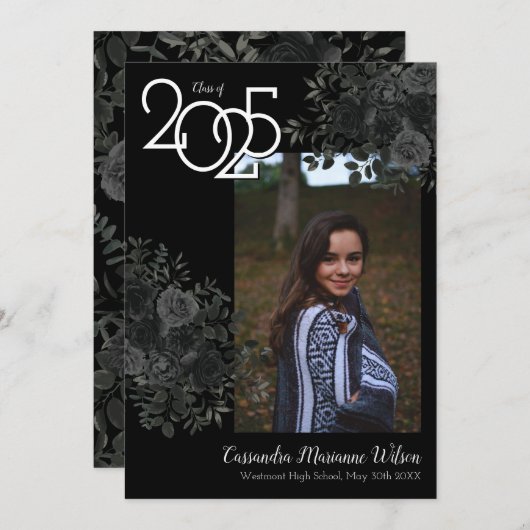 ブラックバラダークゴシック卒業発表 招待状 (正面/裏面)