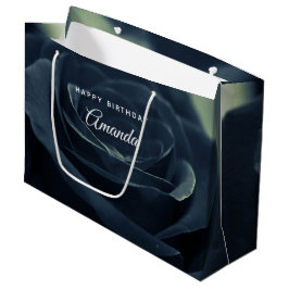 ブラックバラダークゴシック花写真誕生日 ラージペーパーバッグ