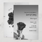 ブラックバラバラロマンエレガントミニマル結婚トの 招待状 (正面/裏面)