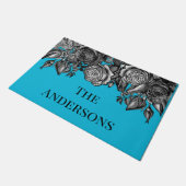 ブラックバラファミリー名電気ブルー ドアマット (アングル)