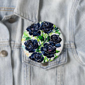 ブラックバラフラワーズゴシックアートウォーター絵画カラー 缶バッジ (インサイチュ)