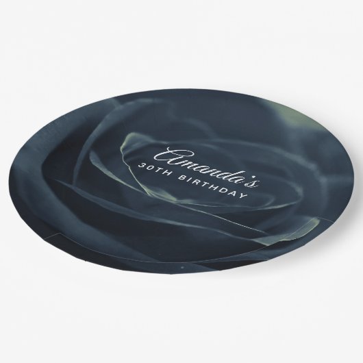 ブラックバラフラワーダークゴシック誕生日 ペーパープレート (アングル)