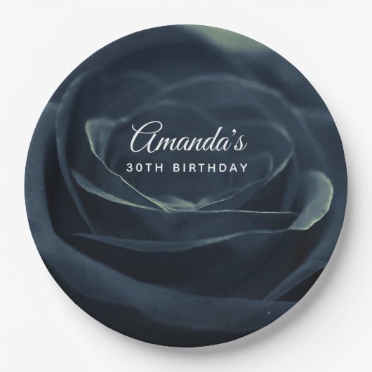 ブラックバラフラワーダークゴシック誕生日 ペーパープレート (正面)