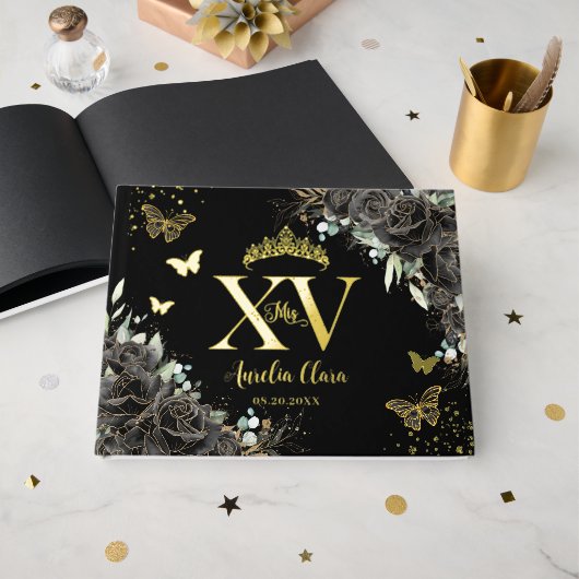 ブラックバラフラワー蝶金ゴールドキンセアニラ ゲストブック (正面見開き)