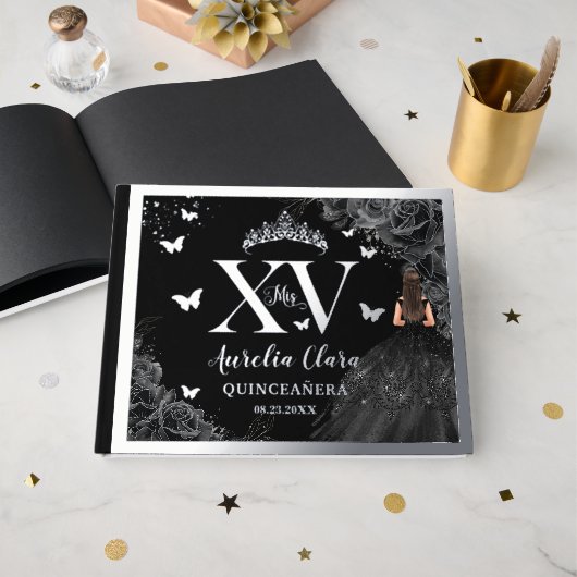 ブラックバラフローラキンセアニラクインズ15 XVシルバー ゲストブック (正面見開き)