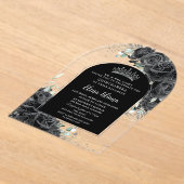 ブラックバラフローラシルバーキンセアニェラスウィート16 アクリル招待状 (レイダウン)