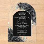 ブラックバラフローラシルバーキンセアニェラスウィート16 アクリル招待状 (正面)