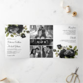 ブラックバラフローラフォトコラージホワイト結婚ズ 三つ折り招待状 (内部)