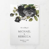 ブラックバラフローラフォトコラージホワイト結婚ズ 三つ折り招待状 (カバー)