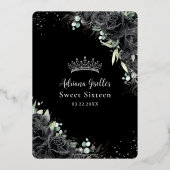 ブラックバラフローラブラックシルバースウィート16誕生日 箔招待状 (裏面)