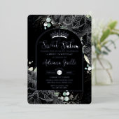 ブラックバラフローラブラックシルバースウィート16誕生日 箔招待状 (立ち正面)