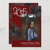 ブラックバラマルーンゴシック卒業発表 招待状 (正面/裏面)