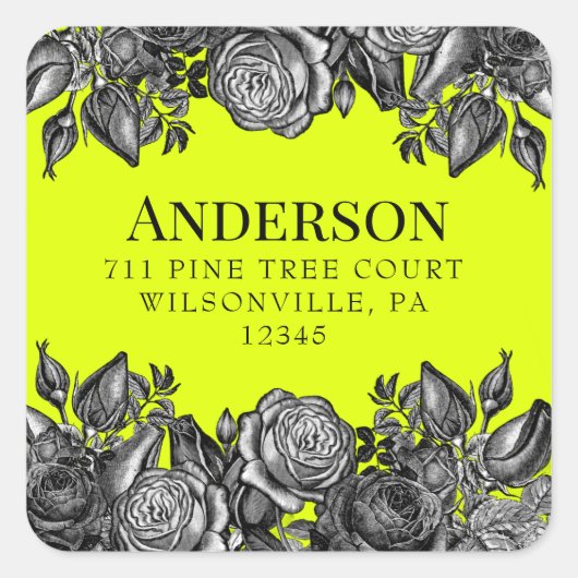 ブラックバラライムグリーン結婚ズ差出人住所 スクエアシール (正面)