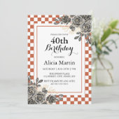 ブラックバララスト&ホワイト市松模様に誕生日 招待状 (スタンド正面)